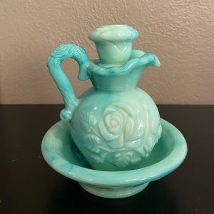 Avon aqua marble glass pitcher and bowl
